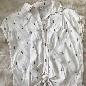 Cactus print button up t-shirt